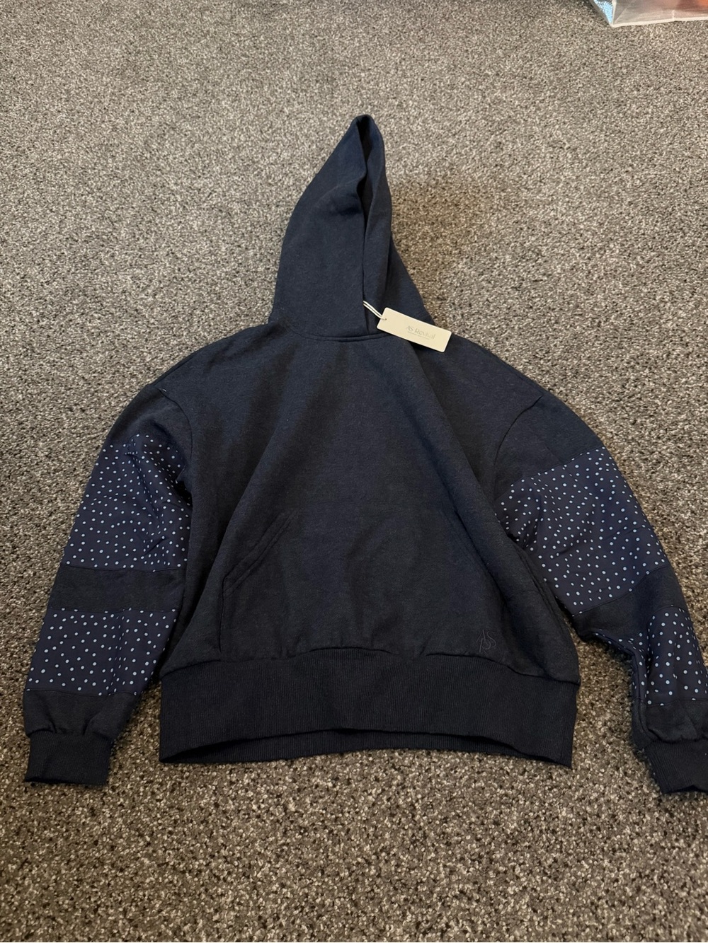 Altar'd State Navy Hooded Sweatshirt with Star-Print Sleeve Panels